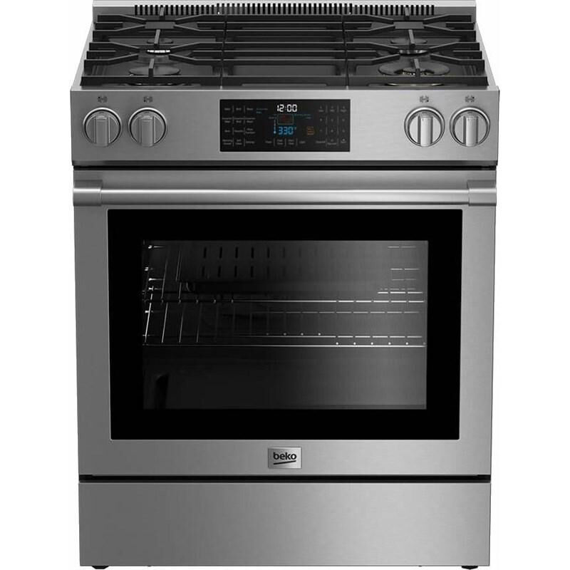 Beko 30 in. 5.7 cu. ft. Oven Slide-In Gas Range with 4 Sealed Burners - Stainless Steel (Open Box Good Condition), , hires