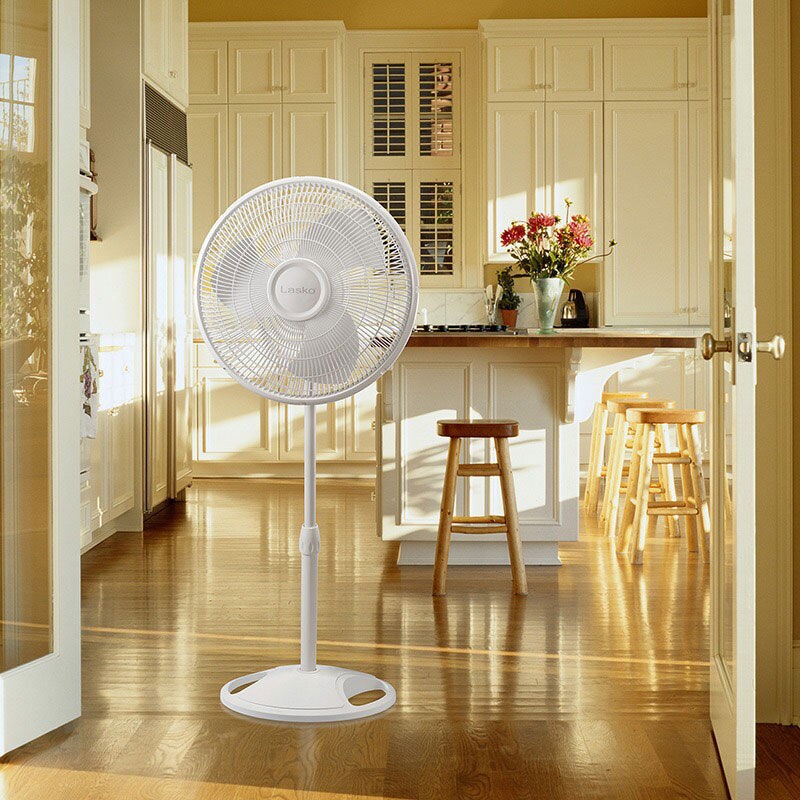 Lasko 16 in. Oscillating Pedestal Fan with 3 Speed Settings, Adjustable Tilt and Height Settings - White, , hires