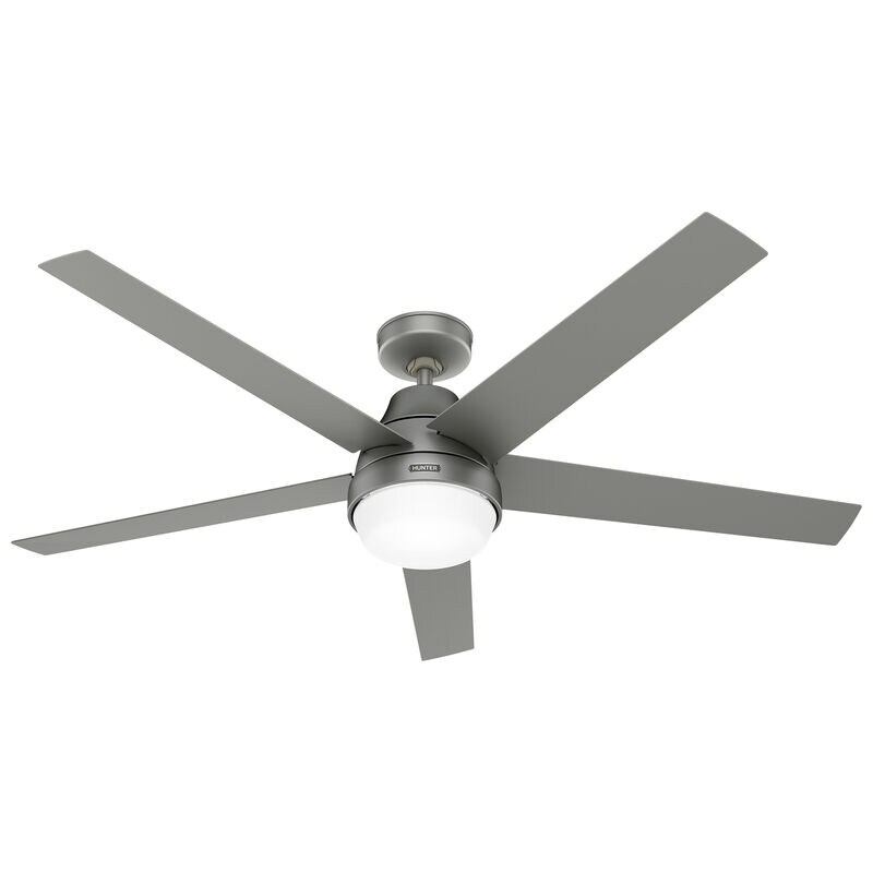 Hunter 60 inch Aerodyne Wi-Fi ENERGY STAR Ceiling Fan with LED Light Kit and Handheld Remote - Matte Silver, Silver, hires