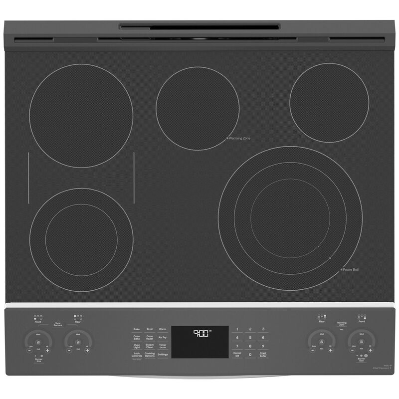 GE 30-in Glass Top 5 Elements 5.3-cu ft Self-Cleaning Air Fry Convection  Oven Slide-in Smart Electric Range (Slate)