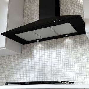 XO 36 in. Convertible Chimney Style Range Hood with 600 CFM, 3 Fan Speeds & 2 LED Lights - Black, Black, hires