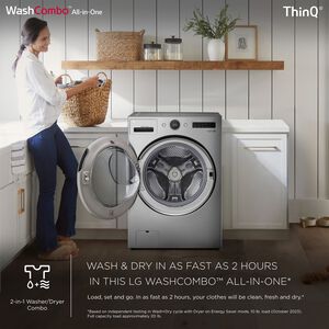 LG 27 in. 5.0 cu. ft. Smart Electric Front Load Ventless All-in-One WashCombo with Inverter Heat Pump Technology, Direct Drive Motor, Sanitize & Steam Cycle - Graphite Steel, Graphite Steel, hires