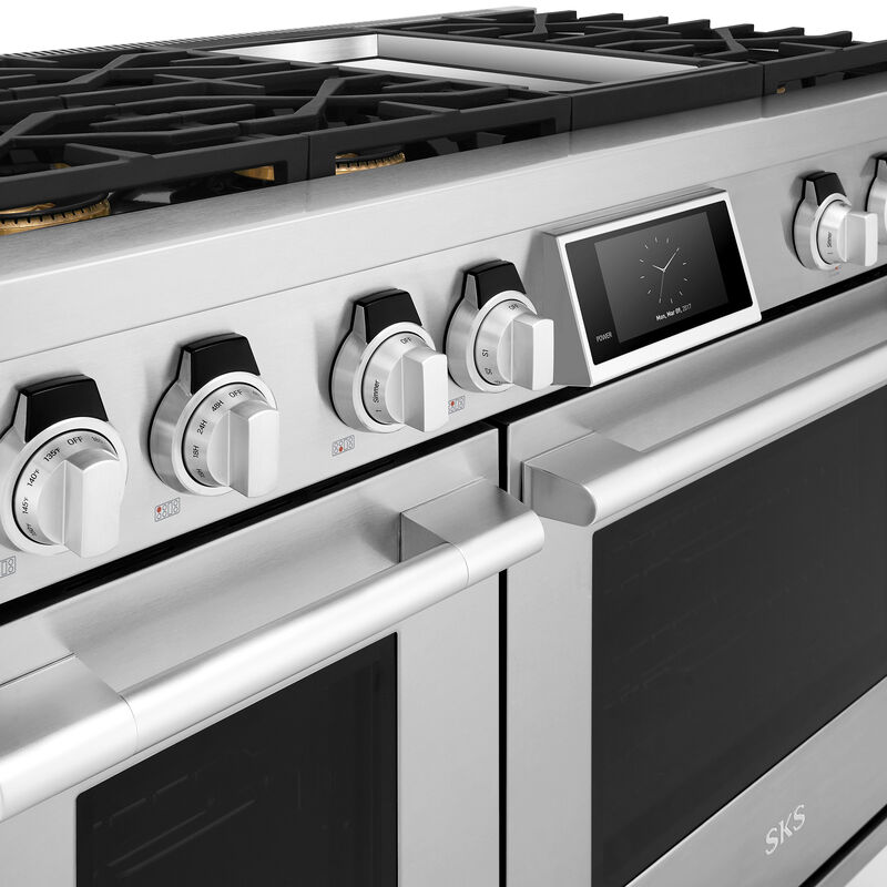SKS 48 in. 7.9 cu. ft. Smart Standard Convection Steam Double Oven Dual Fuel Range with 6 Sealed Burners & Griddle - Stainless Steel, , hires