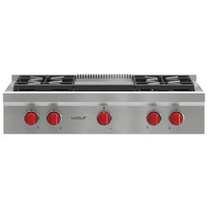 Wolf 36 in. Liquid Propane Gas Cooktop with 4 Sealed Burners & Griddle - Stainless Steel, , hires