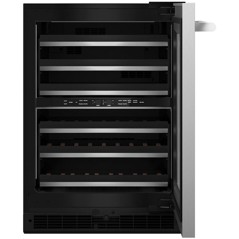 JennAir Rise 24 in. Undercounter Wine Cooler with Wood Racks, Dual Temperature Zones & 45 Bottle Capacity - Stainless Steel, , hires