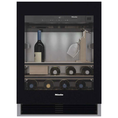 Miele 24 in. Compact Built-In 3.9 cu. ft. Wine Cooler with 46 Bottle Capacity, Single Temperature Zones & Digital Control - Black | KWT6312UGS