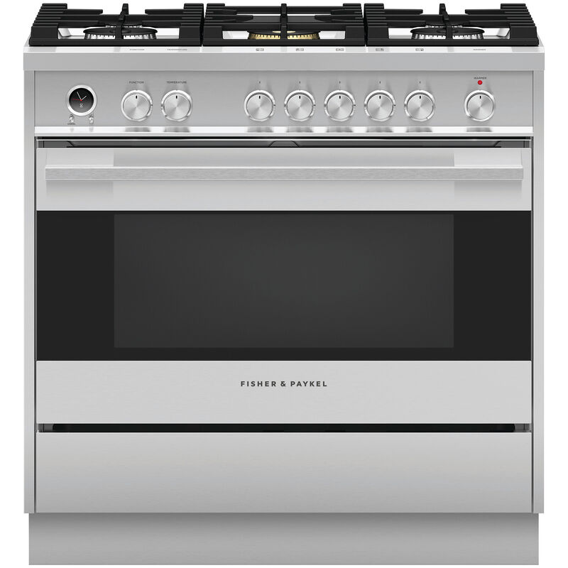Fisher & Paykel Series 5 Contemporary 36 in. 4.9 cu. ft. Convection Oven Freestanding Dual Fuel Range with 5 Sealed Burners - Stainless Steel, , hires