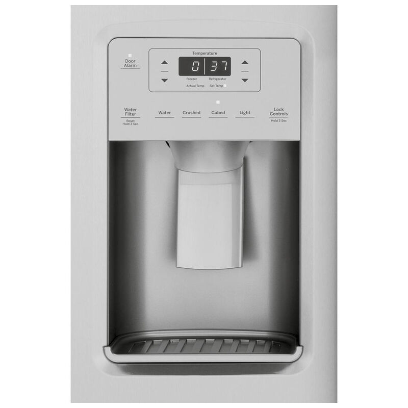 Apartment size refrigerator with water and shop ice dispenser