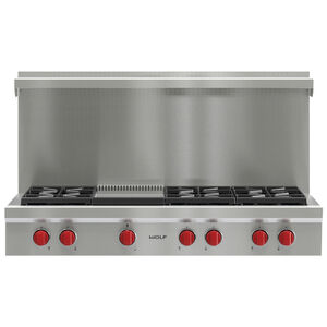 Wolf 48 in. 6-Burner Natural Gas Rangetop with Griddle & Power Burner - Stainless Steel, , hires