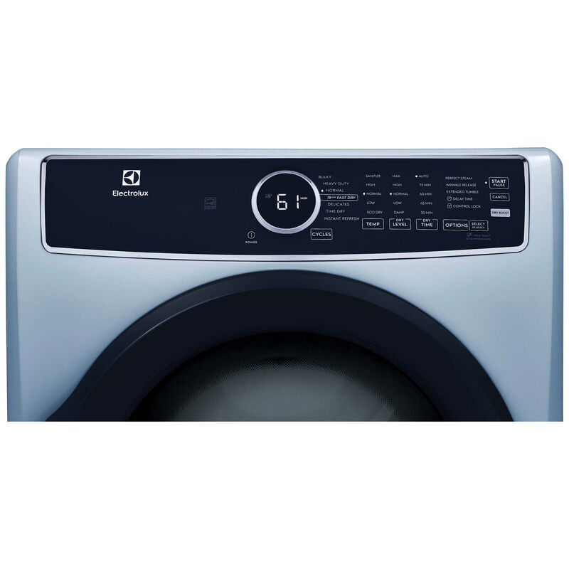 Electrolux 400 Series 27 in. 8.0 cu. ft. Stackable Electric Dryer with Luxury-Quiet Sound System, Sanitize Cycle, Steam Cycle & Sensor Dry - Glacier Blue, Glacier Blue, hires