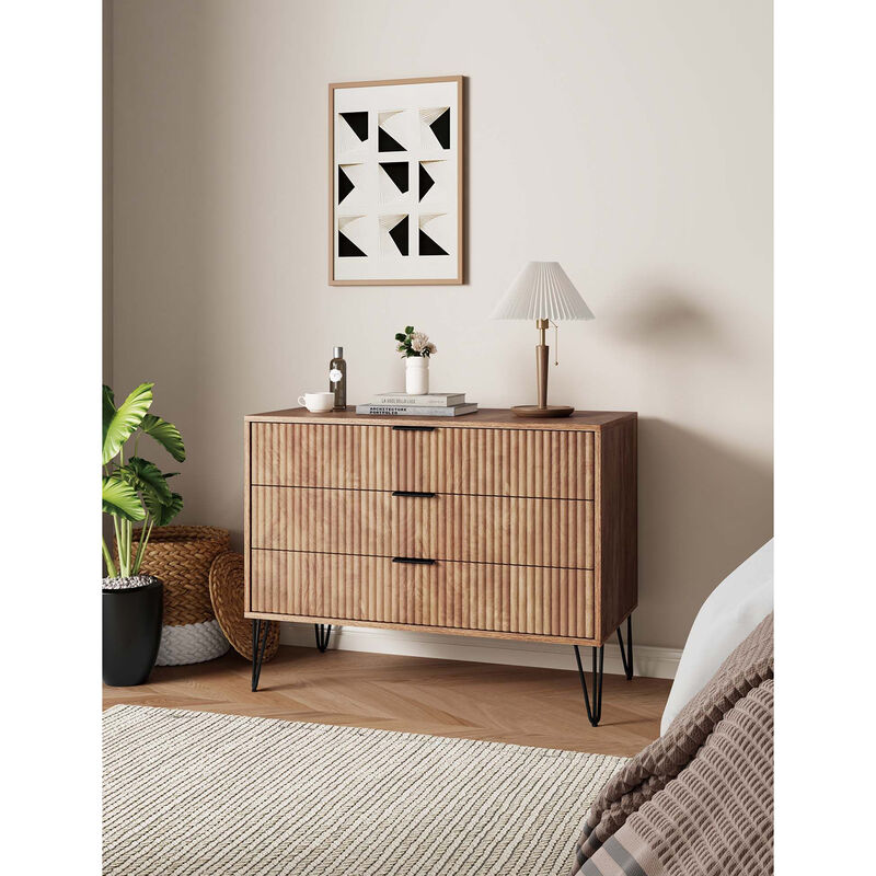 Manhattan Comfort DUMBO Modern 3-Drawer Dresser - Golden Brown, Golden Brown, hires