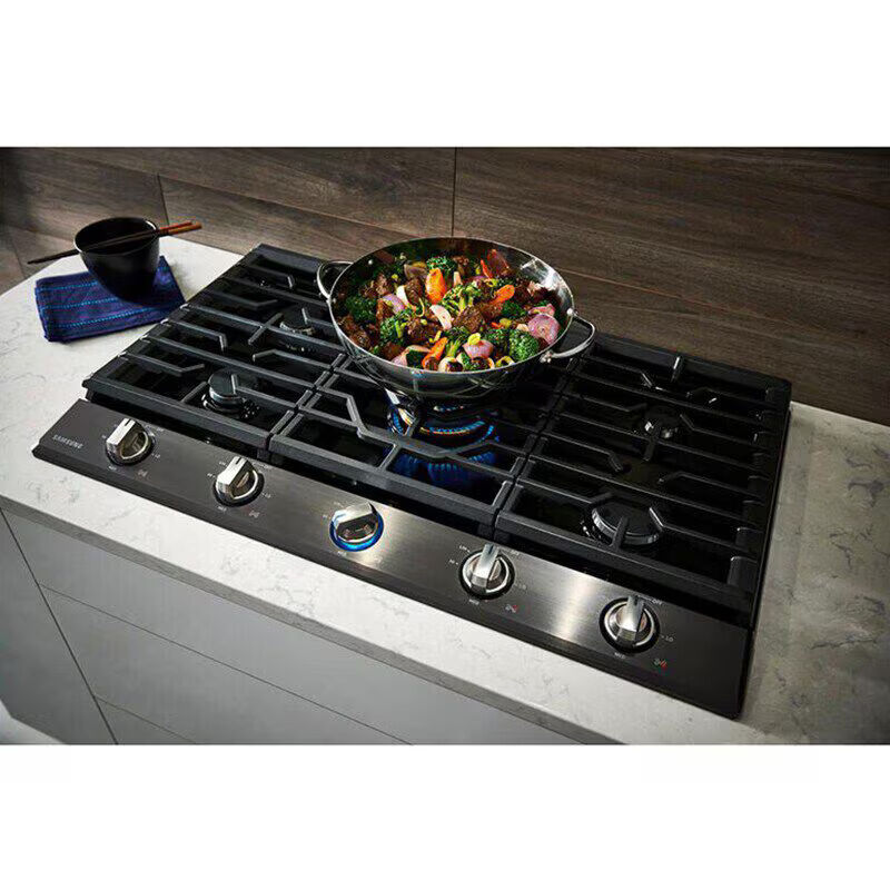 Samsung 36 in. 5-Burner Smart Natural Gas Cooktop with Griddle, Simmer Burner & Power Burner - Black Stainless, Black Stainless, hires