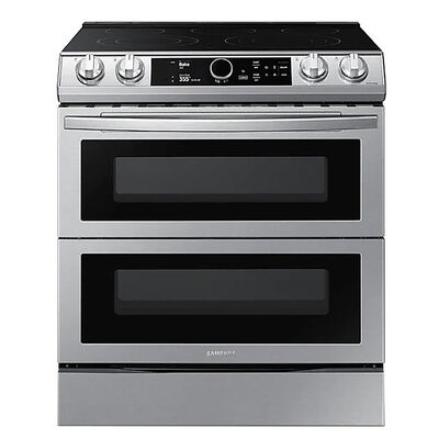Samsung 30 in. 6.3 cu. ft. Smart Air Fry Convection Double Oven Slide-In Electric Range with 5 Smoothtop Burners - Stainless Steel | NE63T8751SS