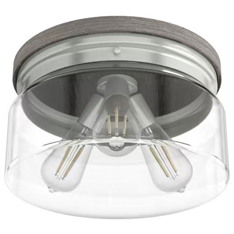 Hunter Devon Park 13 in. 3-Light Flush Mount Ceiling Light with Clear Glass - Brushed Nickel, , hires