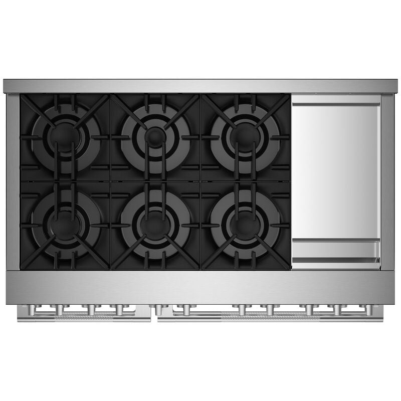 JennAir Rise Series 48 in. 6.3 cu. ft. Smart True European Convection Double Oven Gas Range with 6 Sealed Burners & Griddle - Stainless Steel, , hires
