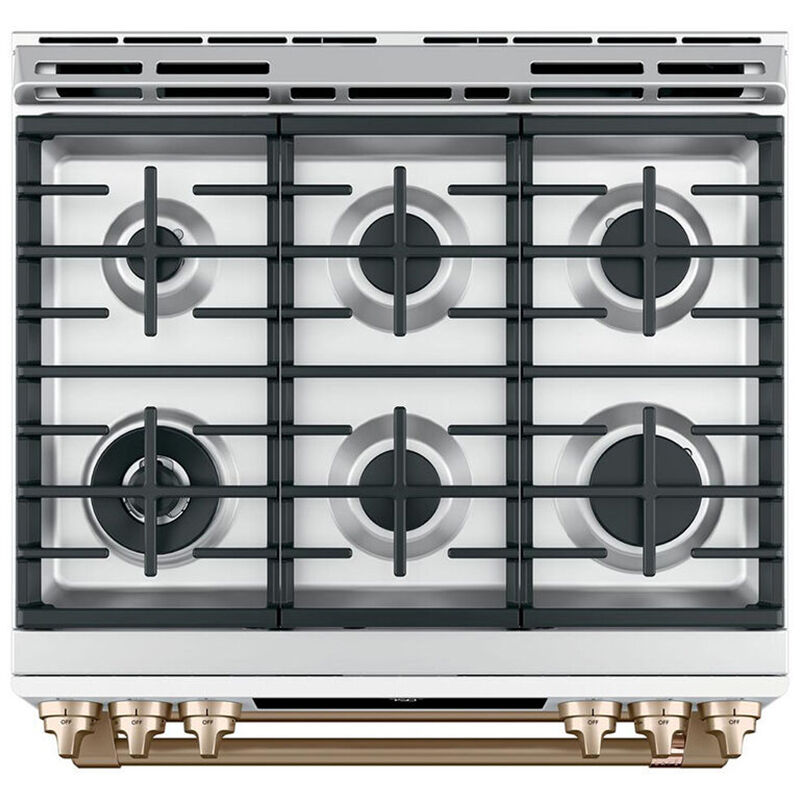 Cafe 30" Slide-In Gas Range with 6 Sealed Burners, Griddle & 7.0 Cu. Ft. Double Oven - Matte White, Matte White, hires
