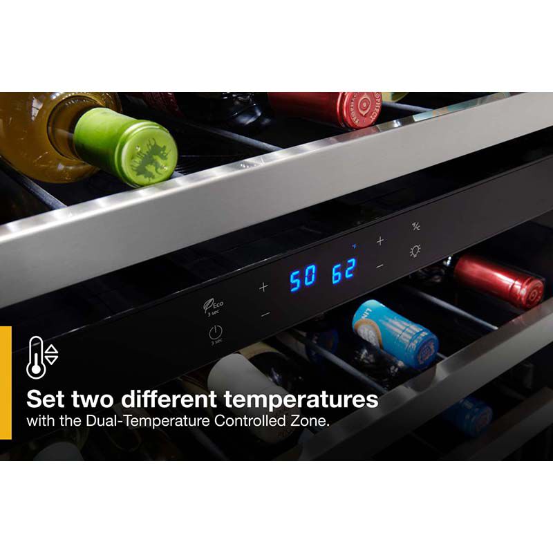 Whirlpool 24 in. Undercounter Wine Cooler with Metal Racks, Dual Temperature Zones & 51 Bottle Capacity - Stainless Steel, , hires