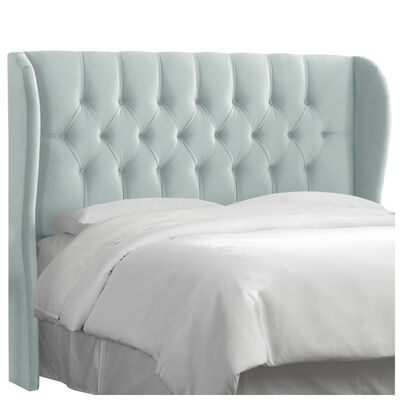 Skyline Furniture Tufted Wingback Velvet Fabric California King Size Upholstered Headboard - Pool Blue | 414CVLVPL
