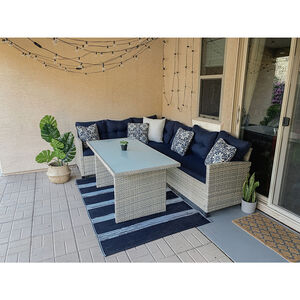 Mod Amelia 3-Piece Sectional Deep Seating Set With Chow Table - Navy, , hires