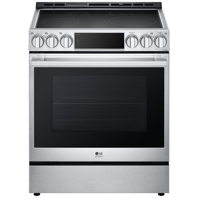 LG Studio 30 in. 6.3 cu. ft. Smart Air Fry Convection Oven Slide-In Electric Range with 4 Induction Zones & 1 Radiant Burner - Stainless Steel | LSIS6338FE