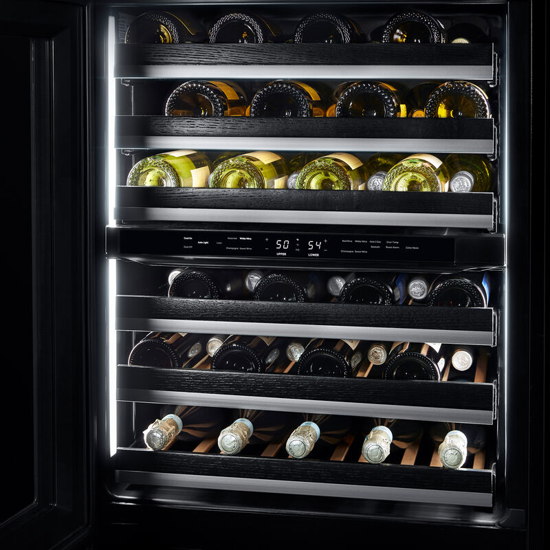 JennAir Rise 24 in. Undercounter Wine Cooler with Wood Racks, Dual Temperature Zones & 45 Bottle Capacity - Stainless Steel, , hires