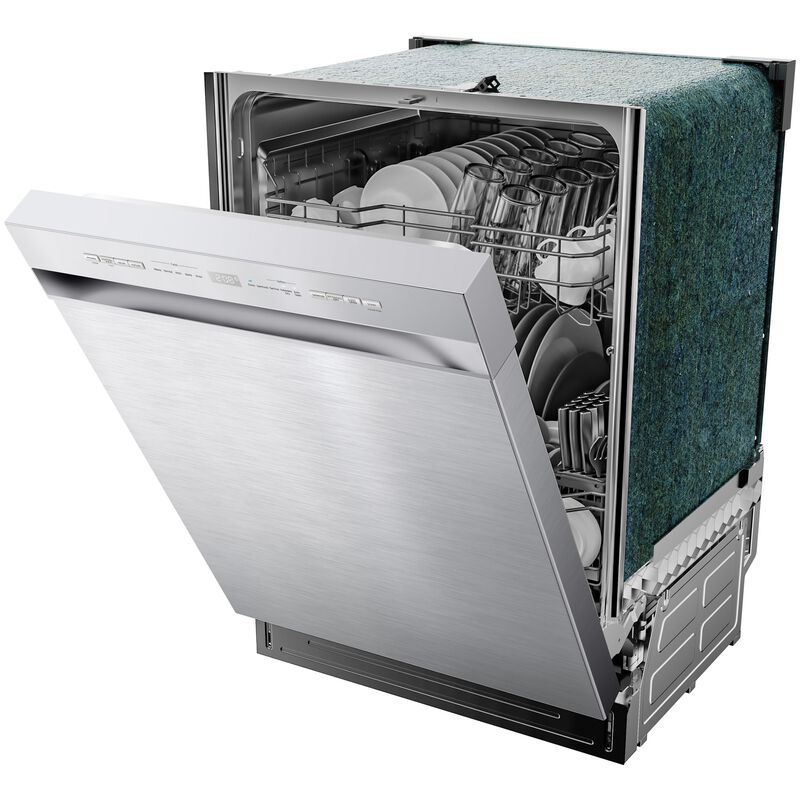Midea 24 in. Front Control Flush-Mount Dishwasher with 52 dBA Sound level, Auto Open Door & Pocket Handle - Stainless Steel, , hires