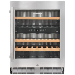 Liebherr 24 in. Undercounter Wine Cabinet with Wood Racks, Dual Temperature Zones & 34 Bottle Capacity - Stainless Steel, , hires
