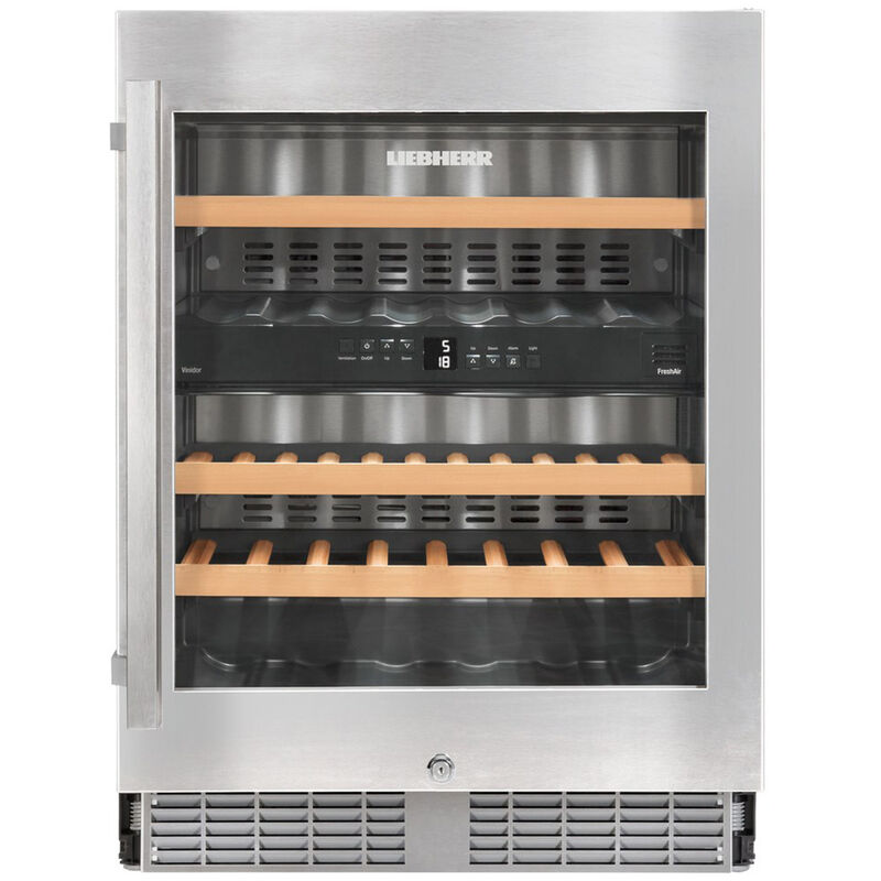 Liebherr 24 in. Undercounter Wine Cabinet with Wood Racks, Dual Temperature Zones & 34 Bottle Capacity - Stainless Steel, , hires