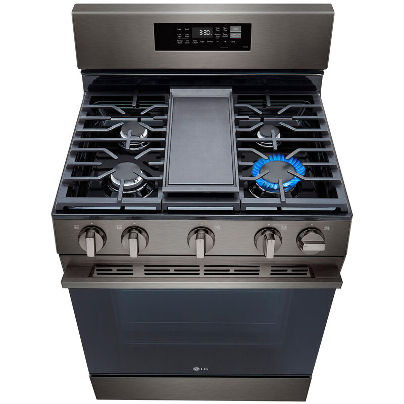 LG 30 in. 6.3 cu. ft. Smart Air-Fry True European Convection Gas Range with 5 Sealed Burners & Griddle - Black Stainless Steel, , hires