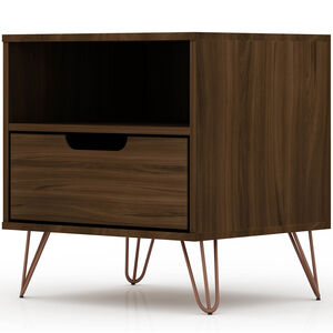 Manhattan Comfort Rockefeller Mid-Century Modern 1-Drawer Nightstand Brown, Brown, hires