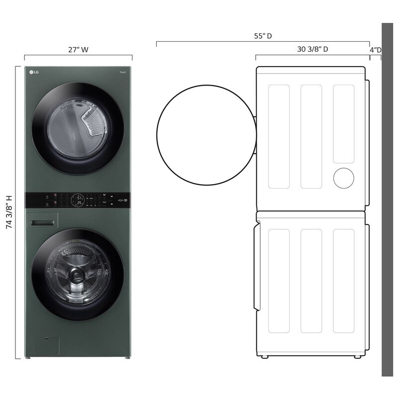 LG 27 in. WashTower with 4.5 cu. ft. Washer with 6 Wash Programs & 7.4 cu. ft. Electric Dryer with 6 Dryer Programs, Sensor Dry & Wrinkle Care - Nature Green, Nature Green, hires