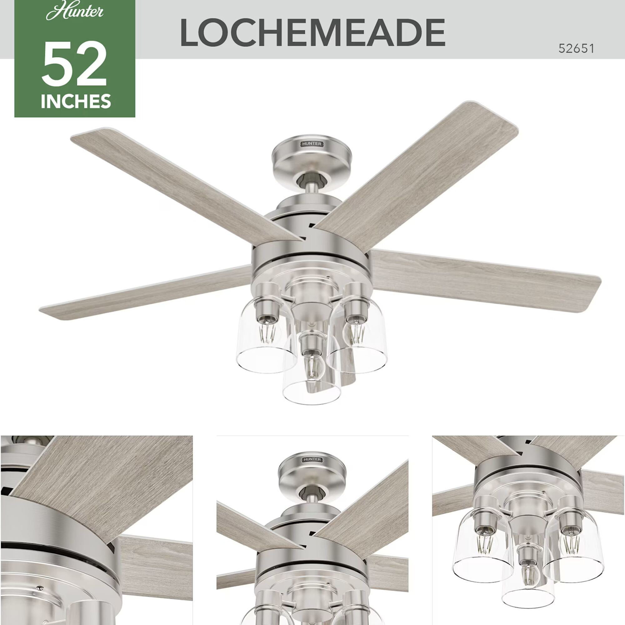 Hunter 52 in. Lochemeade Ceiling Fan with LED Light Kit & Handheld