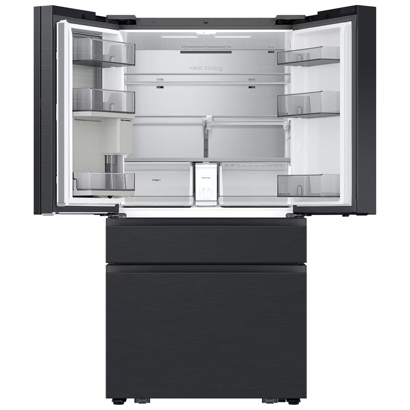 Samsung Bespoke 36 in. 22.5 cu. ft. Smart Counter Depth 4-Door French Door Refrigerator with AI Family Hub+, Beverage Center & Internal Water AutoFill Pitcher - Matte Black Steel, Charcoal Glass & Matte Black, hires