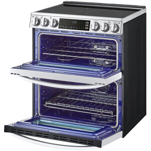 LG InstaView 30 in. 7.3 cu. ft. Smart Air Fry True European Convection Double Oven Slide-In Electric Range with Smoothtop Burners - PrintProof Stainless Steel, PrintProof Stainless Steel, hires