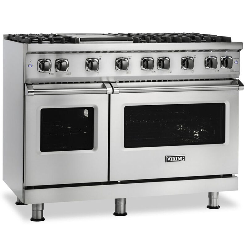 Viking 5 Series 48 in. 6.1 cu. ft. Standard Convection Double Oven Gas Range with 8 Sealed Burners - Stainless Steel, , hires