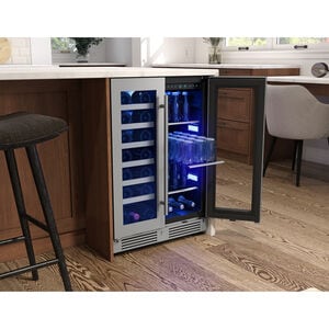 Zephyr Presrv Series 24 in. Undercounter Wine Cooler with Glass & Wood Racks, Dual Temperature Zones & 21 Bottle Capacity - Stainless Steel, , hires