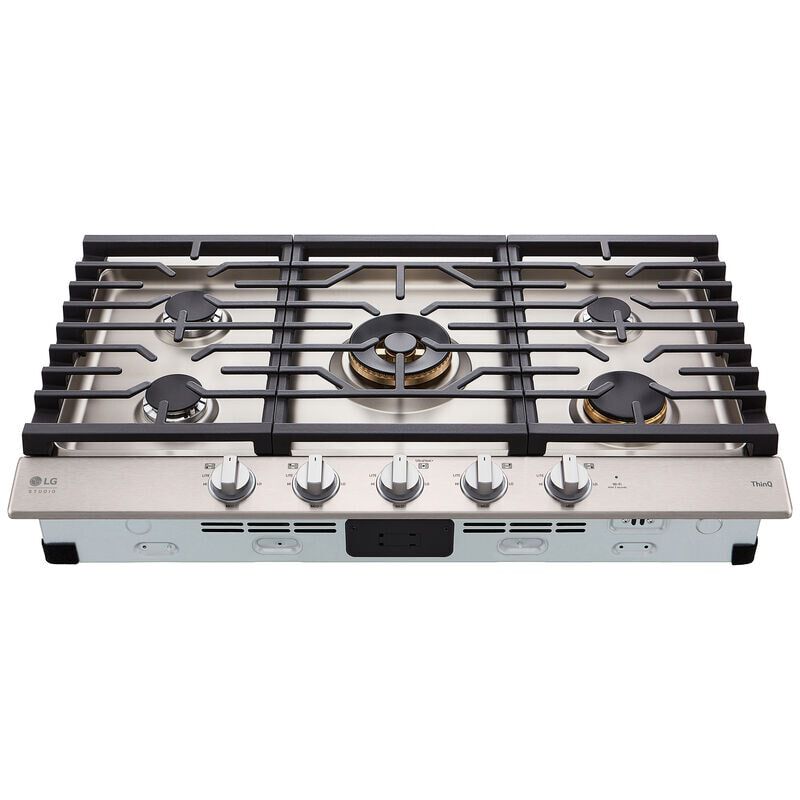 LG Studio 36 in. 5-Burner Smart Natural Gas Cooktop with Griddle, Simmer Burner & Power Burner - Stainless Steel, , hires