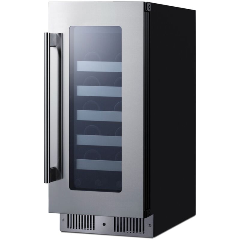 Summit 15 in. Undercounter Wine Cooler with Metal Racks, Single Temperature Zone & 23-Bottle Capacity - Stainless Steel, , hires
