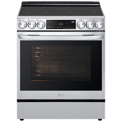 LG 30 in. 6.3 cu. ft. Smart Air fry Convection Oven Slide-In Electric Range with 4 Induction Zones & 1 Radiant Burner - PrintProof Stainless Steel | LSIL6336FE