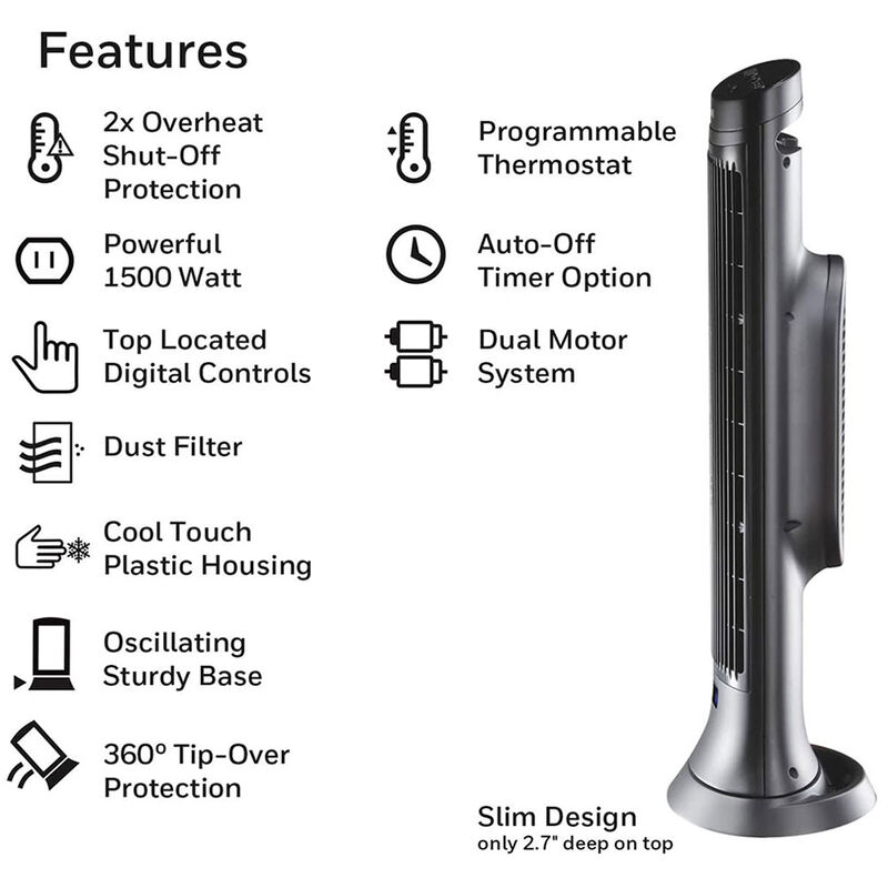 Honeywell 22 in. Ceramic Heater Electric Heater with 2 Heat Settings & Overheat Shut Off - Dark Gray, , hires