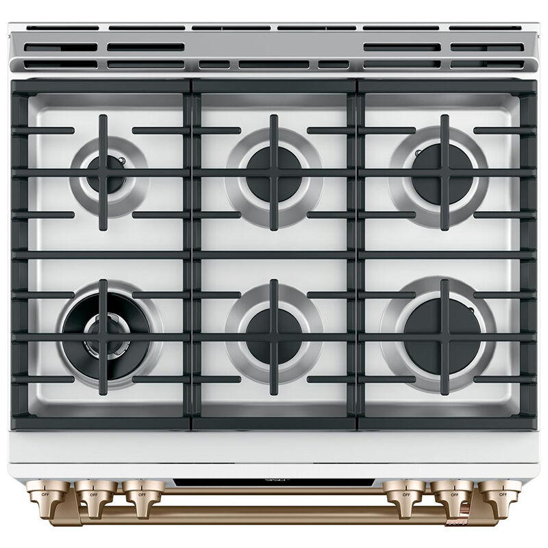 Cafe 30 in. 6.7 cu. ft. Smart Convection Double Oven Slide-In Dual Fuel Range with 6 Sealed Burners & Griddle - Matte White, Matte White, hires