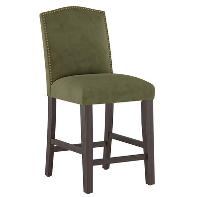 Skyline Furniture 26" Counter Stool in Velvet Fabric with Nail Button Trim - Regal Moss | 647NBBRRGLMS