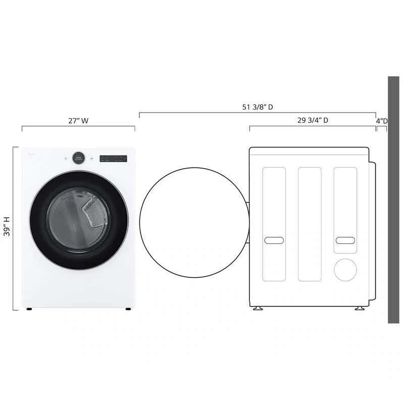 LG 27 in. 7.4 cu. ft. Smart Stackable Electric Dryer with AI Sensor Dry, Turbo Steam, Sanitize & Steam Cycle - White, White, hires