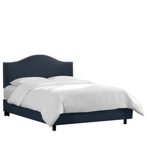 Skyline Queen Nail Button Bed in Linen - Navy, Navy, hires