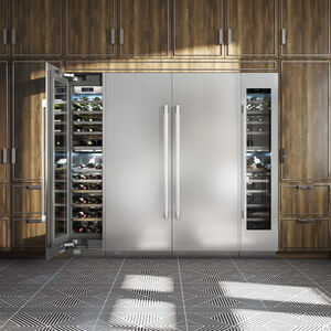 Signature Kitchen Suite Instaview 18 in. Built-in Smart Wine Cooler with Metal & Wood Racks, Dual Temperature Zones & 71 Bottle Capacity - Custom Panel Ready, , hires