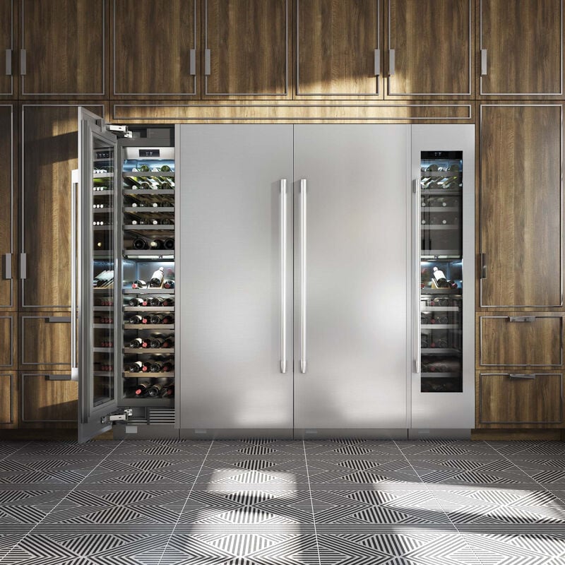 Signature Kitchen Suite Instaview 18 in. Built-in Smart Wine Cooler with Metal & Wood Racks, Dual Temperature Zones & 71 Bottle Capacity - Custom Panel Ready, , hires