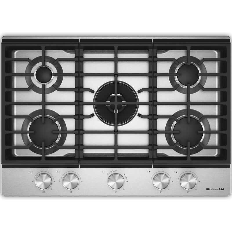 KitchenAid 30 in. 5-Burner Natural Gas Cooktop with Griddle, Simmer Burner & Power Burner - Stainless Steel, , hires