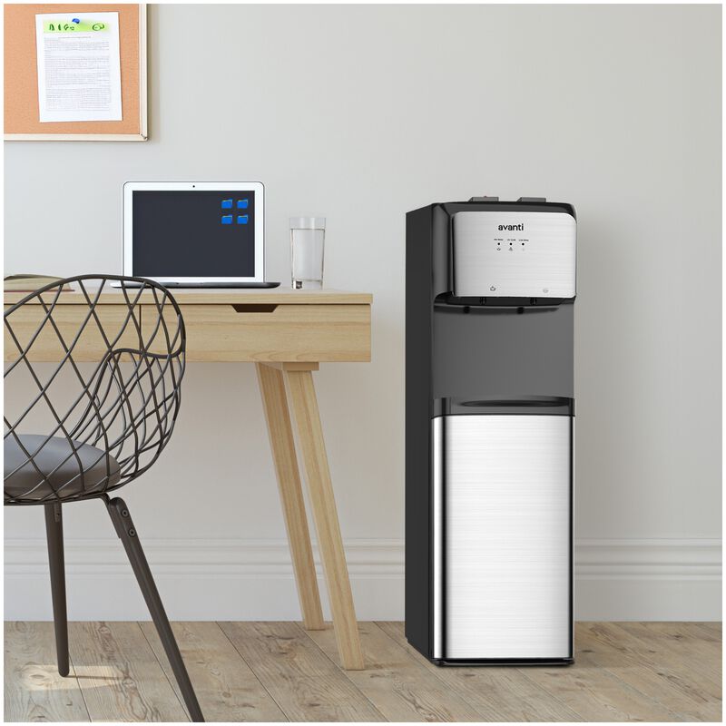Avanti 12 in. Freestanding Hot & Cold Water Dispenser with Child Safety Guard - Stainless Steel with Black Cabinet, , hires