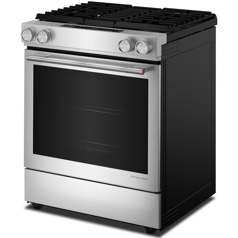 KitchenAid 30 in. 6.4 cu. ft. Air-Fry True European Convection Steam Slide-In Dual Fuel Range with 4 Sealed Burners - Stainless Steel with PrintShield Finish, , hires