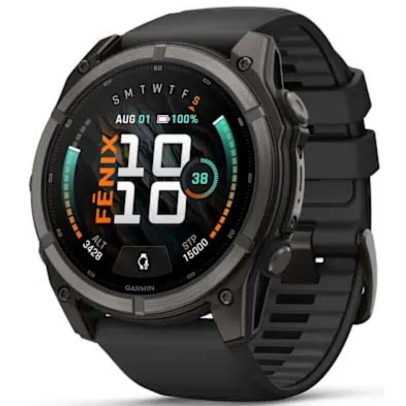Garmin fenix 9 51 mm, AMOLED Smart Watch - Carbon Gray DLC Titanium with Black Silicone Band, , hires